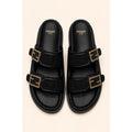 FENDI FEEL ALL BLACK FF BUCKLE EMBOSSED SANDAL