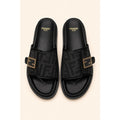 FENDI FEEL GREY BLACK FF BUCKLE EMBOSSED SANDAL