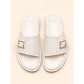 FENDI FEEL WHITE FF BUCKLE EMBOSSED SANDAL