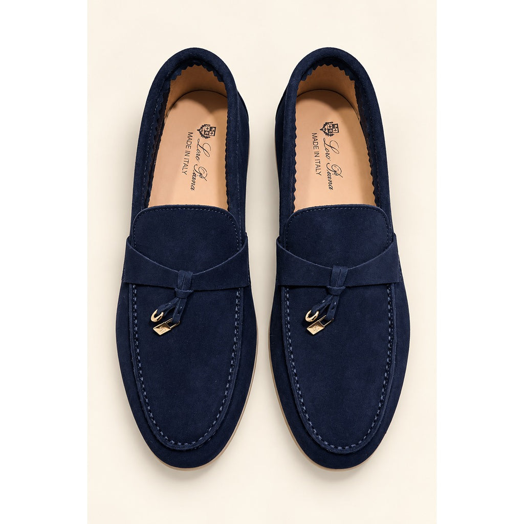LORO PIANA MENS CHARM DEEP NAVY LOAFER SUEDE