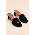 LORO PIANA SUEDE BLACK HEEL MULE SANDAL FOR WOMEN