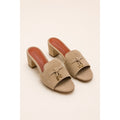 LORO PIANA SUEDE BEIGE HEEL MULE SANDAL FOR WOMEN