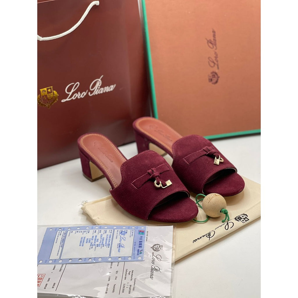 LORO PIANA SUEDE BURGUNDY HEEL MULE SANDAL FOR WOMEN