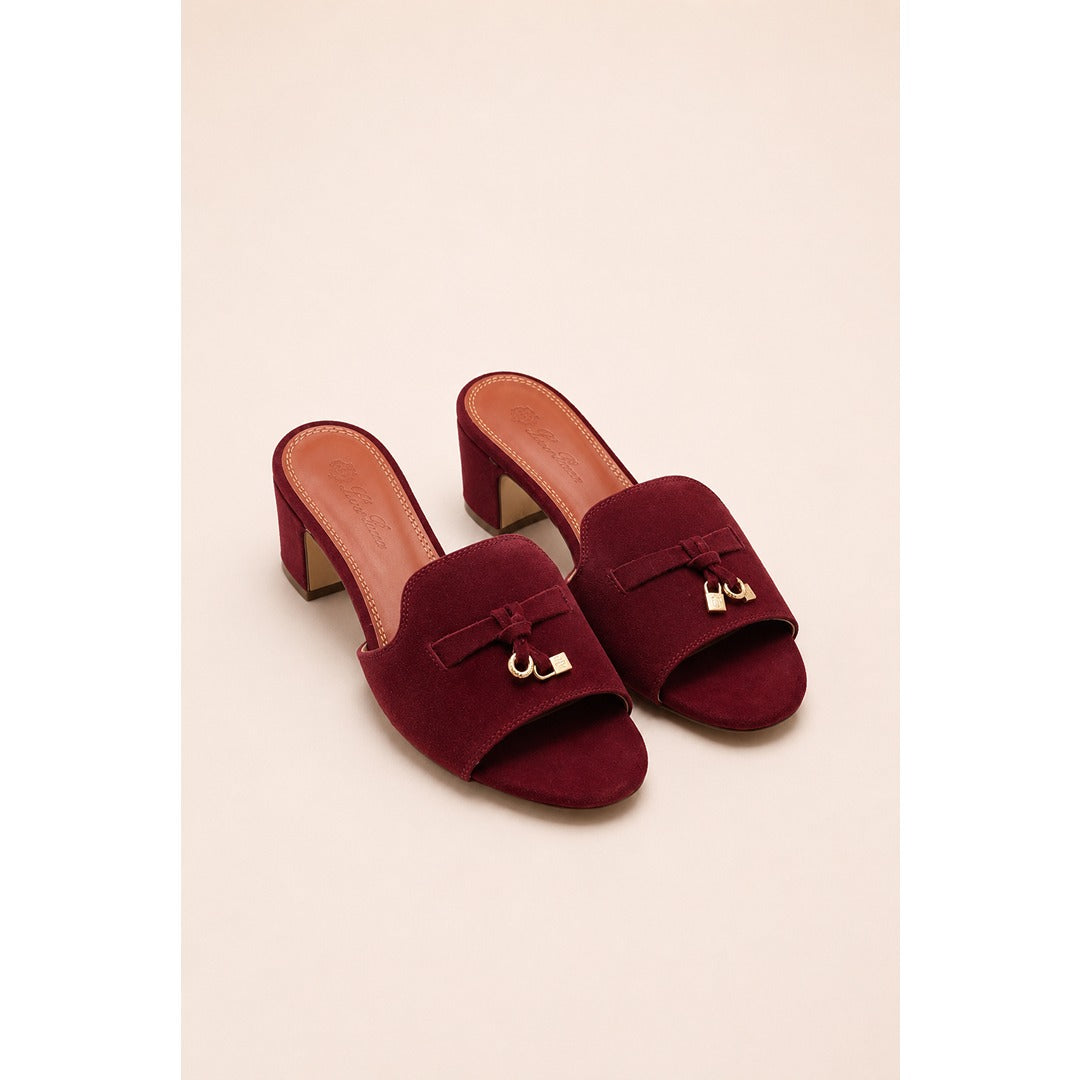 LORO PIANA SUEDE BURGUNDY HEEL MULE SANDAL FOR WOMEN