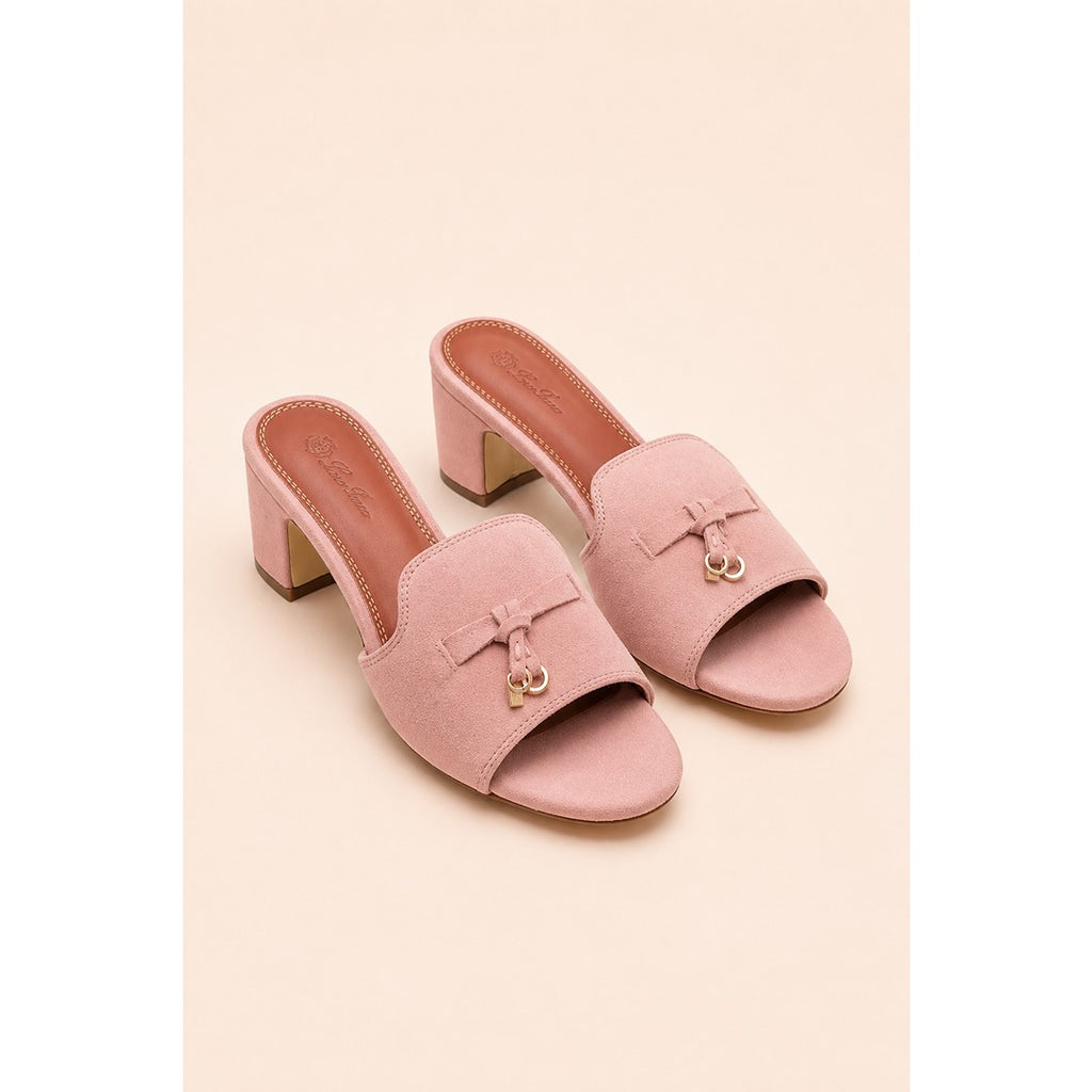LORO PIANA SUEDE DUSTY PINK HEEL MULE SANDAL FOR WOMEN
