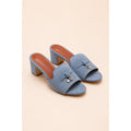 LORO PIANA SUEDE DUSTY BLUE HEEL MULE SANDAL FOR WOMEN