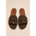 LORO PIANA SUEDE BOW FLAT SANDAL CHOCOLATE BROWN FOR WOMEN