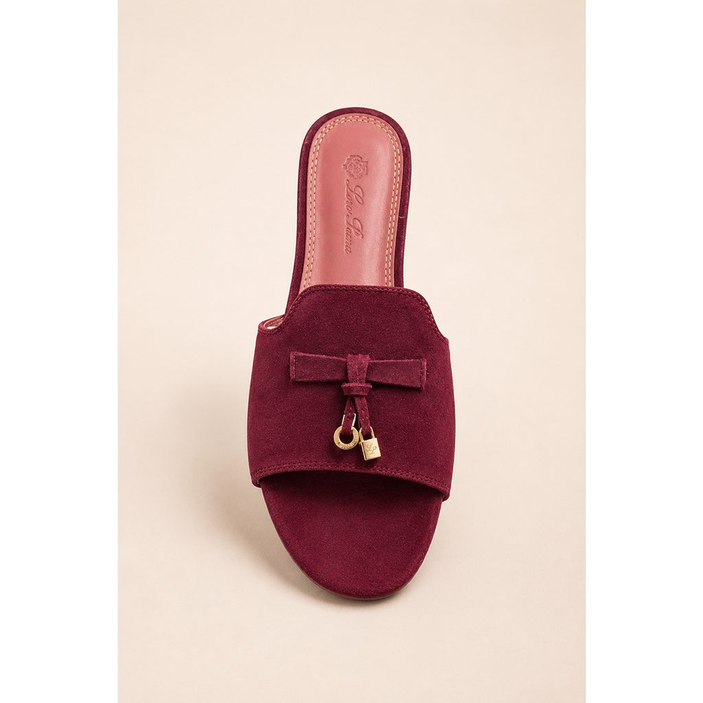 LORO PIANA SUEDE BOW FLAT SANDAL WINE FOR WOMEN