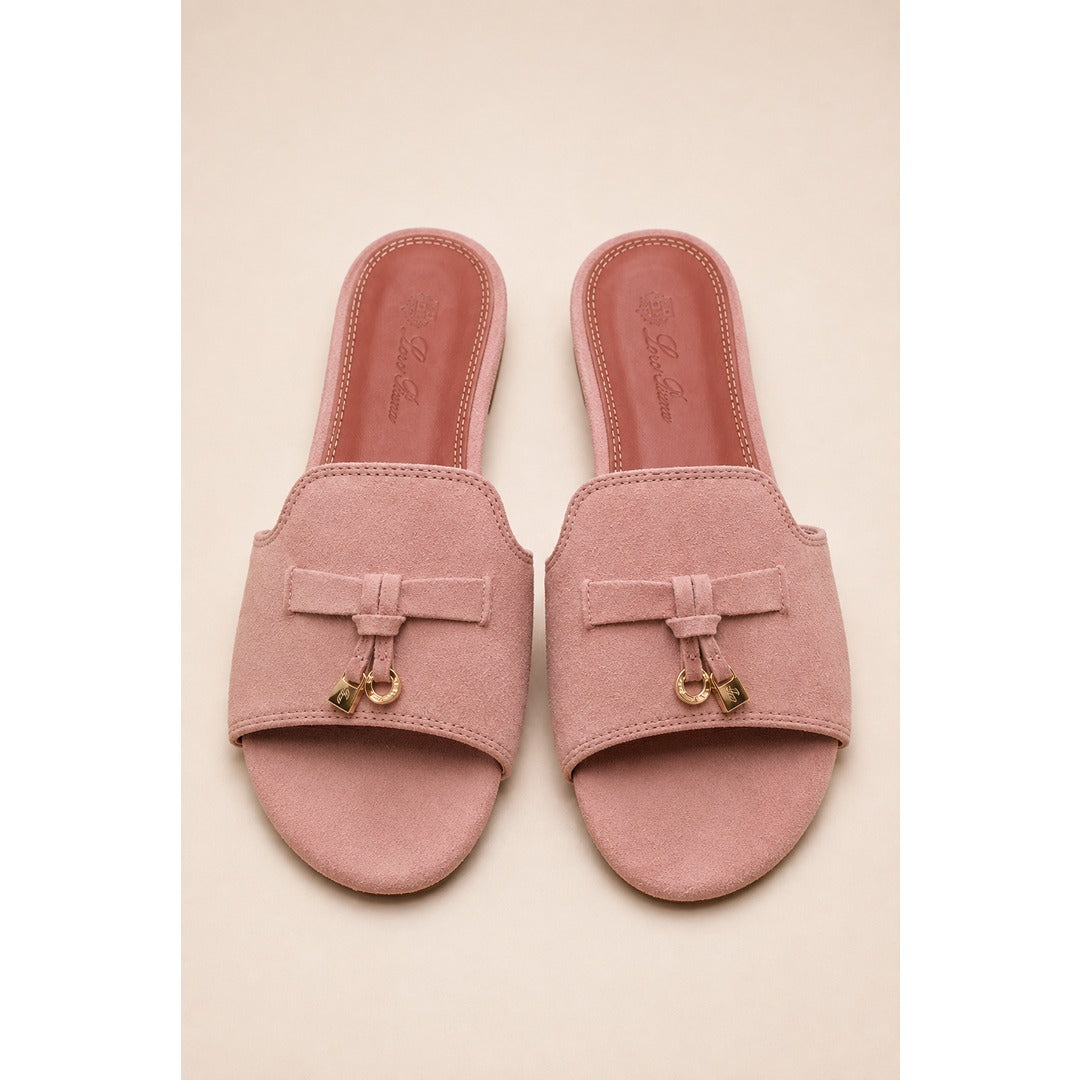LORO PIANA SUEDE BOW FLAT SANDAL DUSTY PINK FOR WOMEN