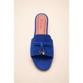 LORO PIANA SUEDE BOW FLAT SANDAL ROYAL BLUE FOR WOMEN