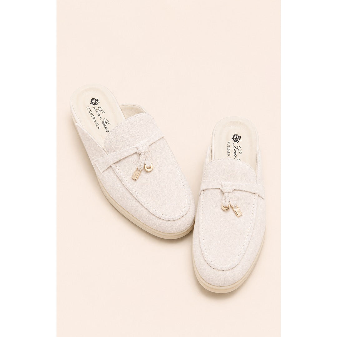 LORO PIANA OFF WHITE SUMMER CHARM BABOUCHE LOAFER SUEDE FOR WOMEN