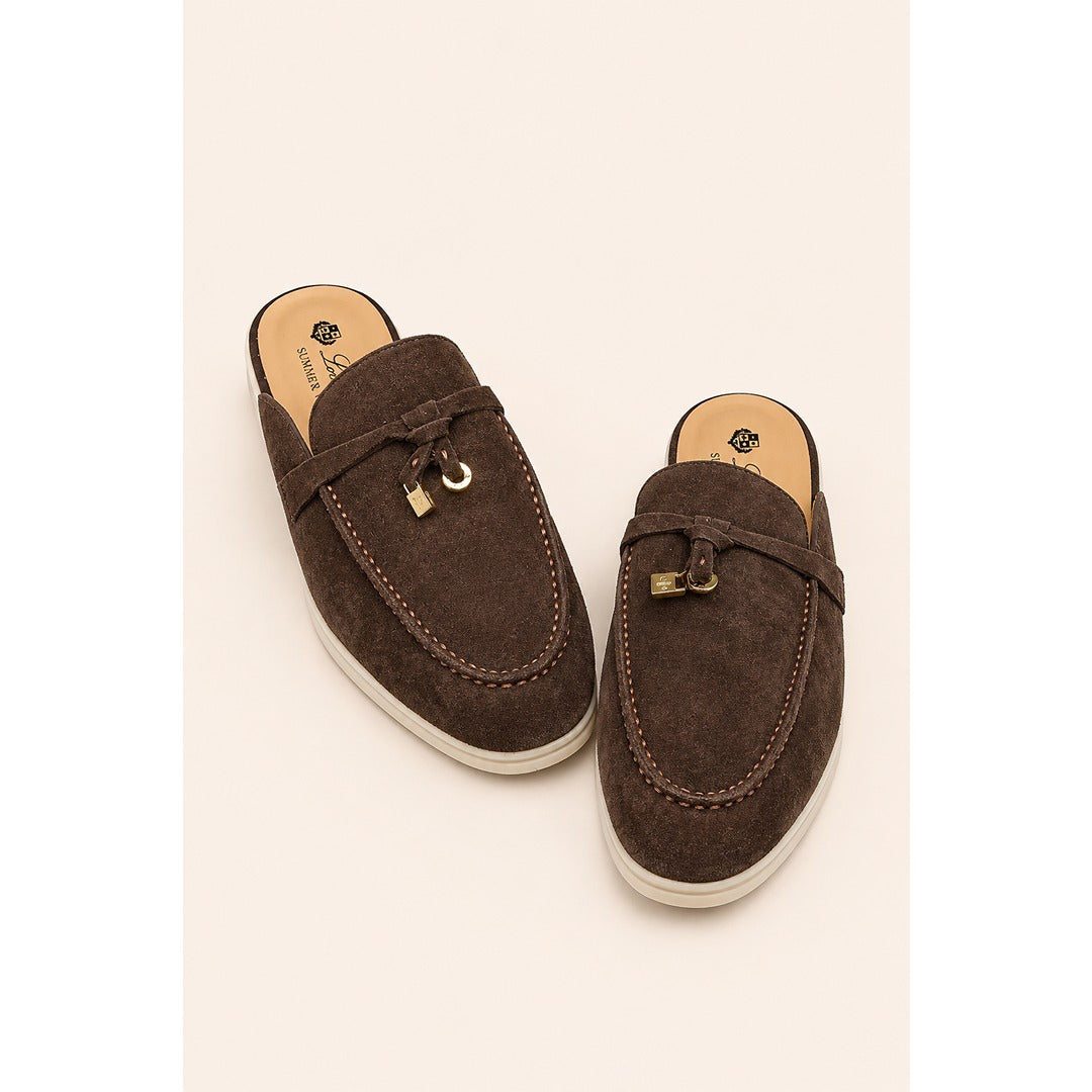 LORO PIANA BROWN SUMMER CHARM BABOUCHE LOAFER SUEDE FOR WOMEN