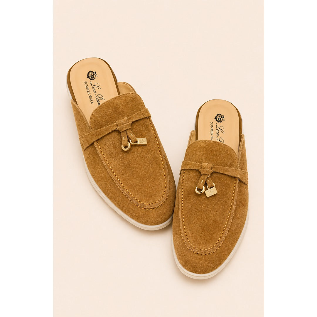 LORO PIANA CAMEL SUMMER CHARM BABOUCHE LOAFER SUEDE FOR WOMEN