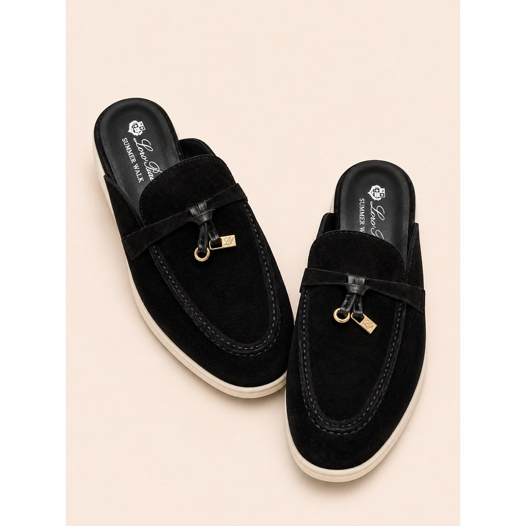LORO PIANA BLACK SUMMER CHARM BABOUCHE LOAFER SUEDE FOR WOMEN