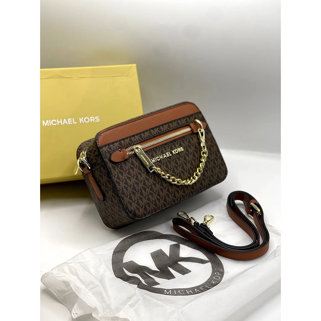 MICL KORS JET SET LOGO LIGHT CROSSBODY BAG BROWN/BEIGE