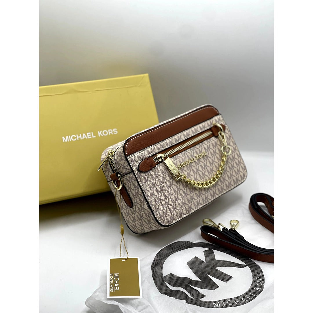 MICL KORS JET SET LOGO LIGHT CROSSBODY BAG BROWN/BEIGE