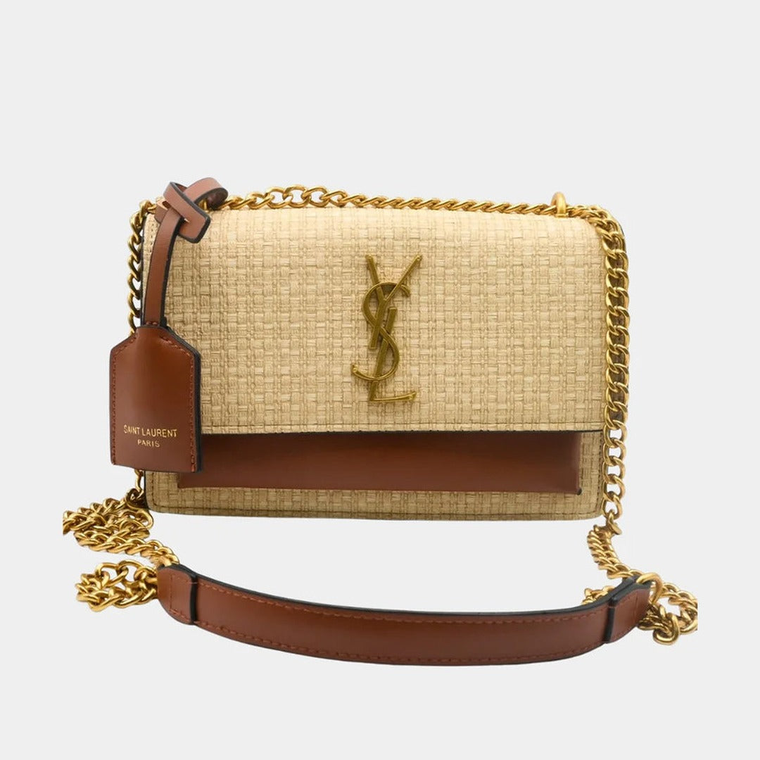 YL SOLFERNIO RAFFIA SHOULDER BAG BROWN