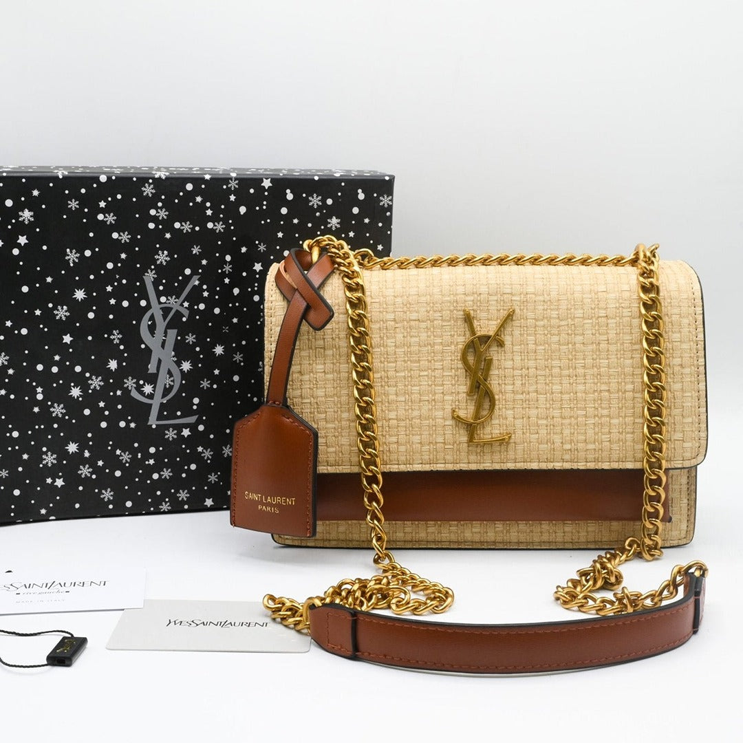 YL SOLFERNIO RAFFIA SHOULDER BAG BROWN