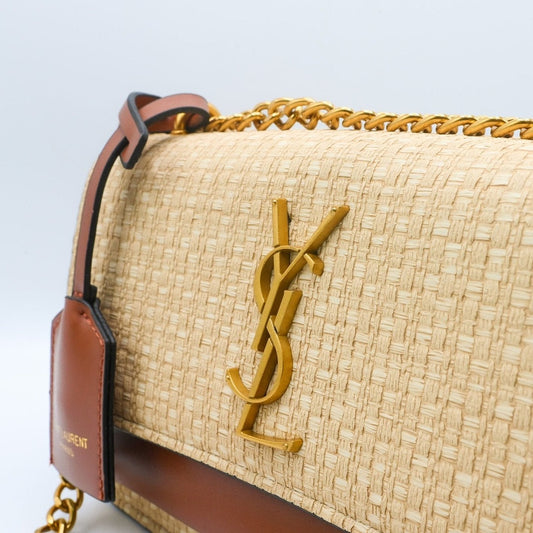 YL SOLFERNIO RAFFIA SHOULDER BAG BROWN