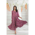 Mexican Pink Digital Printed Long Dress Tawakkal fabric Maxi