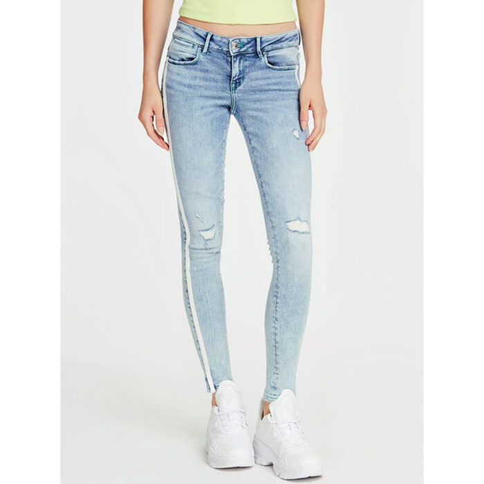 Guess Light Wash Side Stripe Low Skinny Ripped Jeans