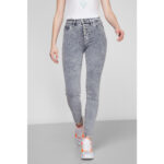 Guess Light Grey Button Up High Rise Skinny Jeans