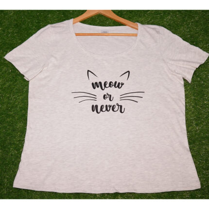 H&H Grey Meow Or Never Printed T Shirt