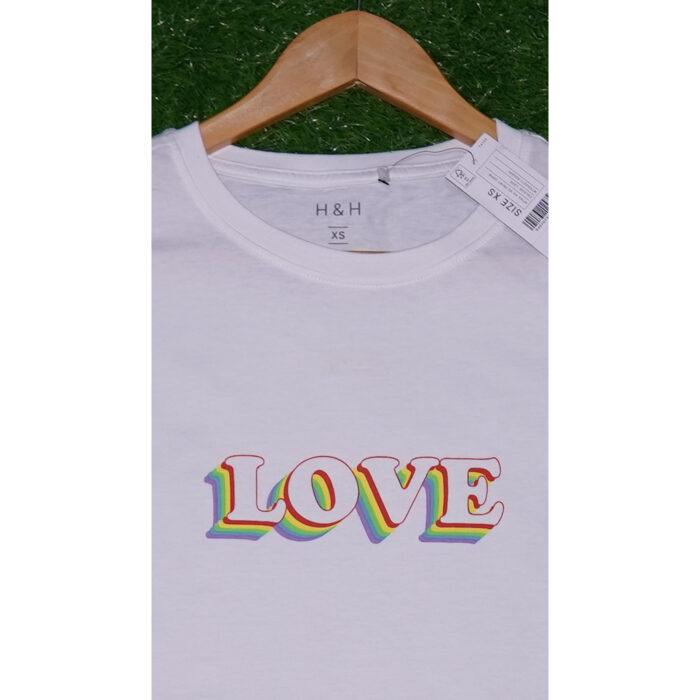 H&H White Love Printed T Shirt