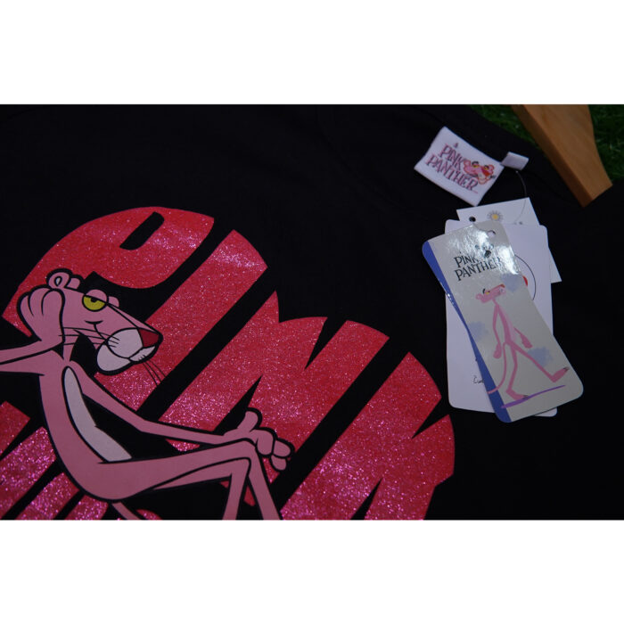 Pink Panther Shimer Logo Black T Shirt