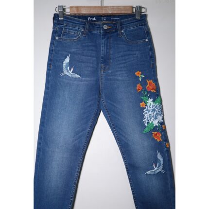 Find Blue Bird & Flower Embroidery High Skinny Jeans