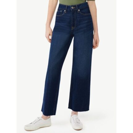 F.A Dark Wash Super High Rise Crop Wide Straight Jeans