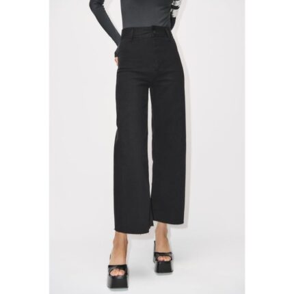 Zara Black Marine High Rise Wide Leg Crop Jeans