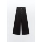 Zara Black Marine High Rise Wide Leg Crop Jeans