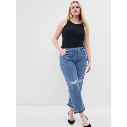 Gap High Rise Destructed Crop Straight Ripped Jeans