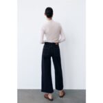 Zara Dark Wash High Rise Wide Leg Crop Hem Jeans