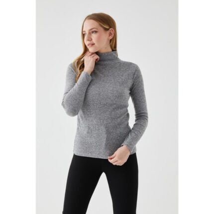 Heather Grey Turtleneck Ribbed Sweater