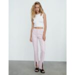 Zara Light Pink High Rise Flare Slit Hem Jeans