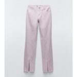 Zara Light Pink High Rise Flare Slit Hem Jeans