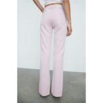 Zara Light Pink High Rise Flare Slit Hem Jeans