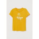 H&M Dark Yellow Lamour Printed T Shirt