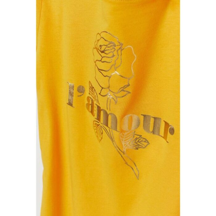 H&M Dark Yellow Lamour Printed T Shirt