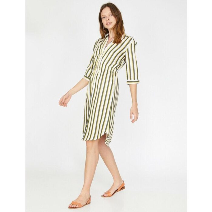 Koton Yellow White Stripe Short Dress