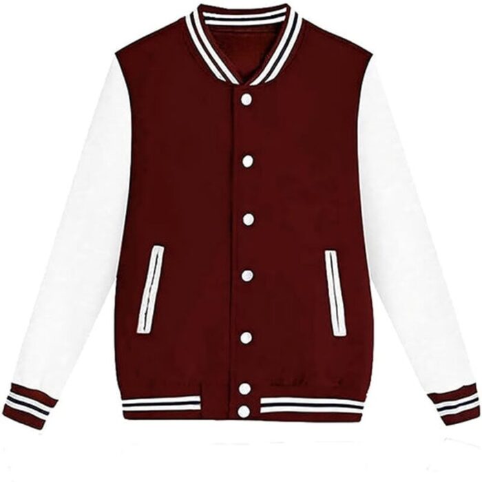 Maroon and White Varsity Baseball Jacket