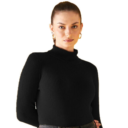 Black Ribbed Basic High Neck