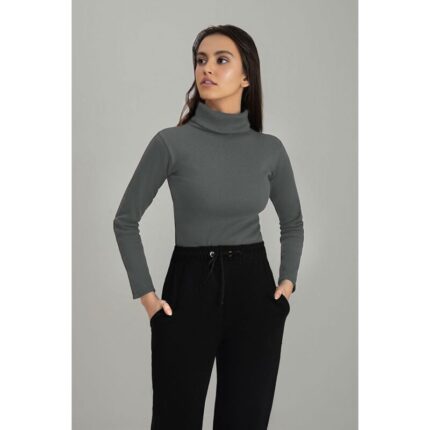 Silver Grey HighNeck Ribbed Long Sleeves