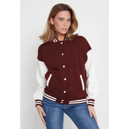 Maroon and White Varsity Baseball Jacket