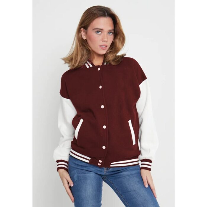 Maroon and White Varsity Baseball Jacket