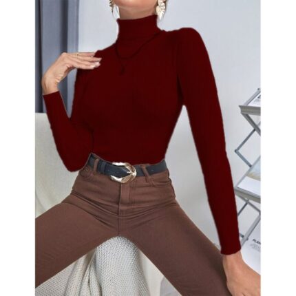 Maroon HighNeck Ribbed Long Sleeves