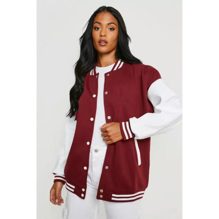 Maroon and White Varsity Baseball Jacket