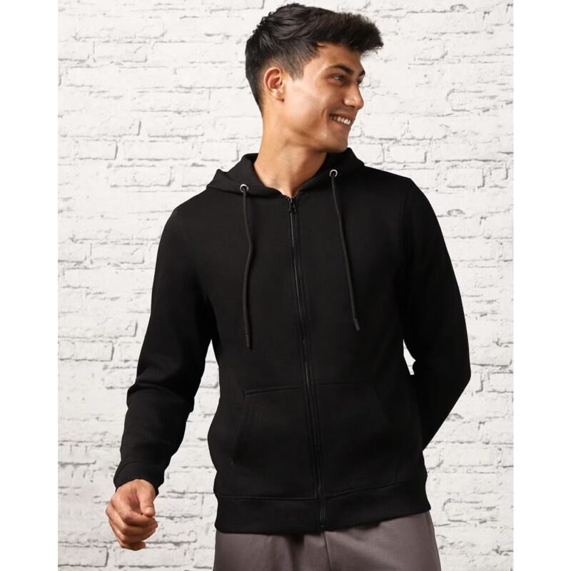 SM Black Basic Kangaroo pocket Zipper Hoodie